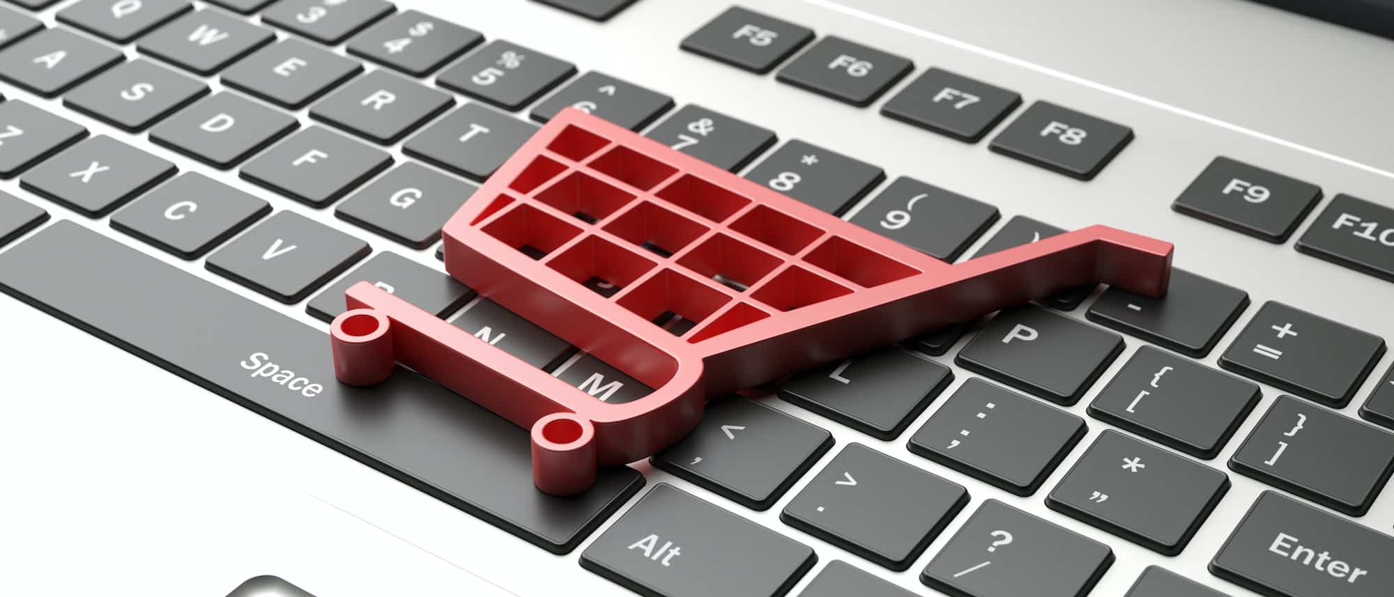 e-commerce symbol on a computer keyboard, black friday concept. 3d illustration